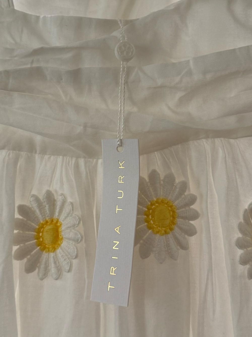Trina Turk White Daisy Embroidered Maxi  Dress Criss Cross Halter- Size 6 - Picture 7 of 8
